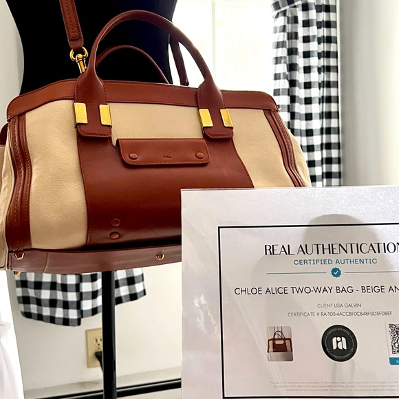 Chloé Alice leather shoulder bag in beige & brown + certificate of authenticity - Picture 1 of 9